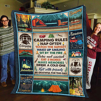 Alternative view of Camping Rules Nap Often Watch The Sunset Wake up Smiling Fleece Blanket - Mink Blanket