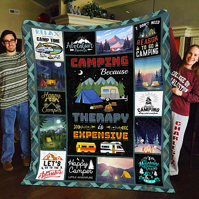 Alternative view of Camping Because Therapy Is Expensive Fleece Blanket - the Mountains Are Calling and I Must Go Mink Blanket