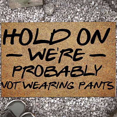 Hold On We're Probably Wearing Pants Doormat - Outdoor Indoor Doormat