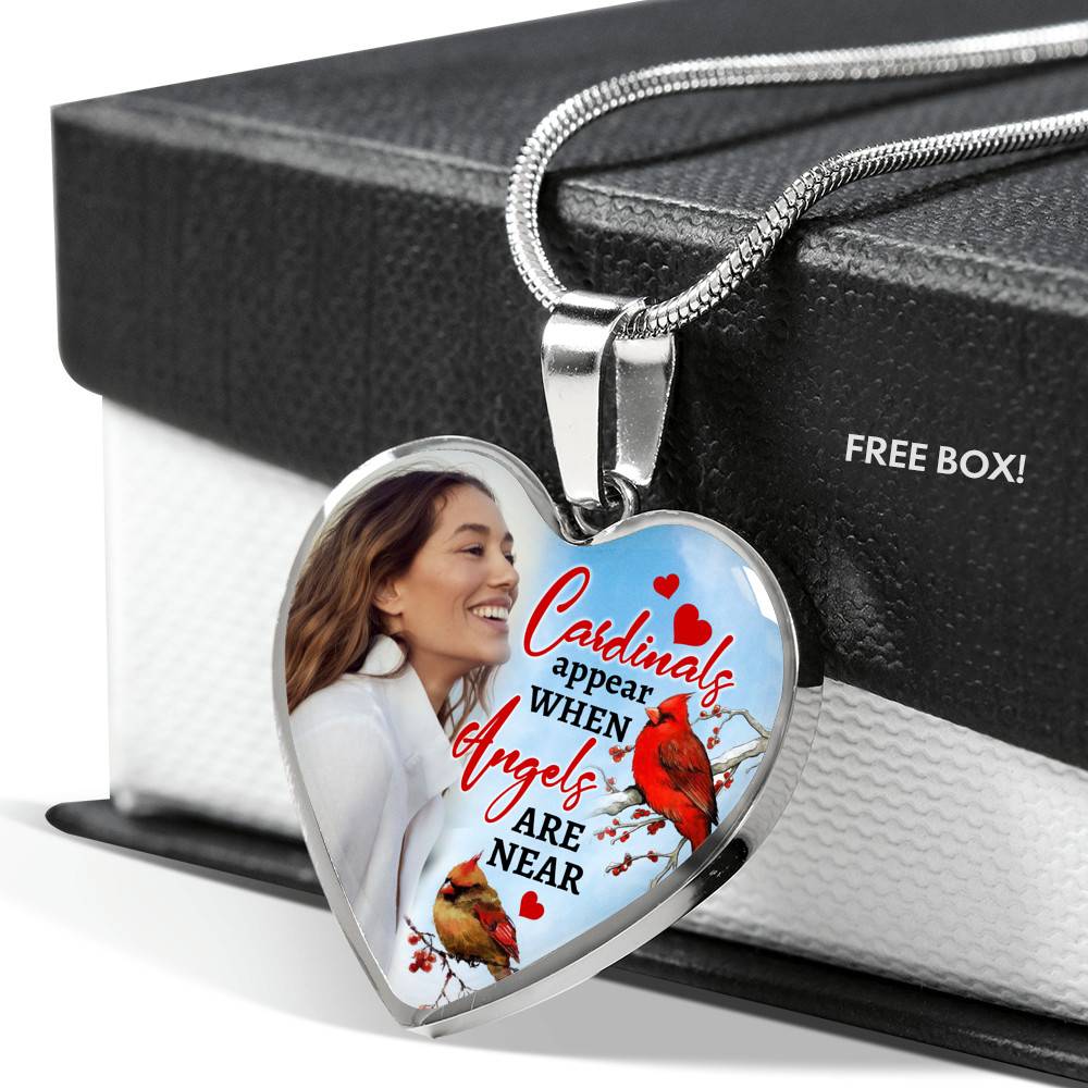 Personalized Photo Cardinals Appear When Angels Are Near Heart Pendant Necklace