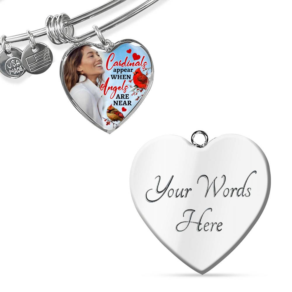 Personalized Photo Cardinals Appear When Angels Are Near Heart Pendant Necklace
