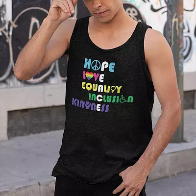 Alternative view of Hope Love Equality Inclusion Kindness Peace Human Rights Cotton Tank Top Tee - Ladies Racerback Tank