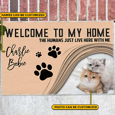 Personalized Photo Welcome to My Home the Humans Just Live Here with Me Entrance Outdoor Decorative Doormat