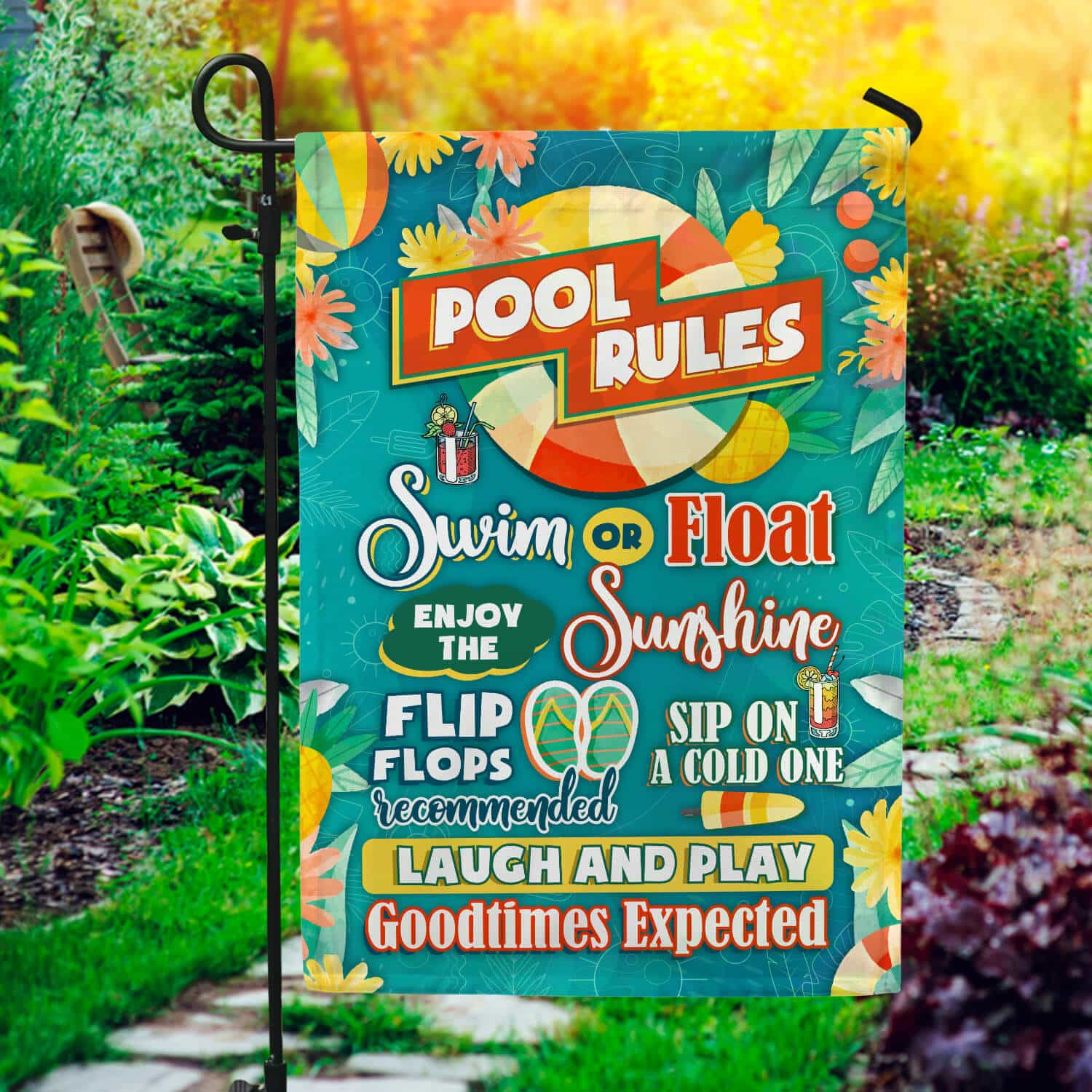 2HV. Pool Rules (8) Garden Flag Mockup 1