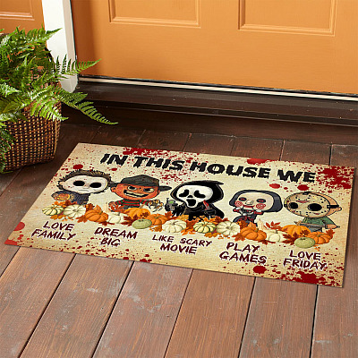 Alternative view of Horror In This House We Love Family Love Friday Doormat - Horror Friends Characters Indoor Outdoor Doormat