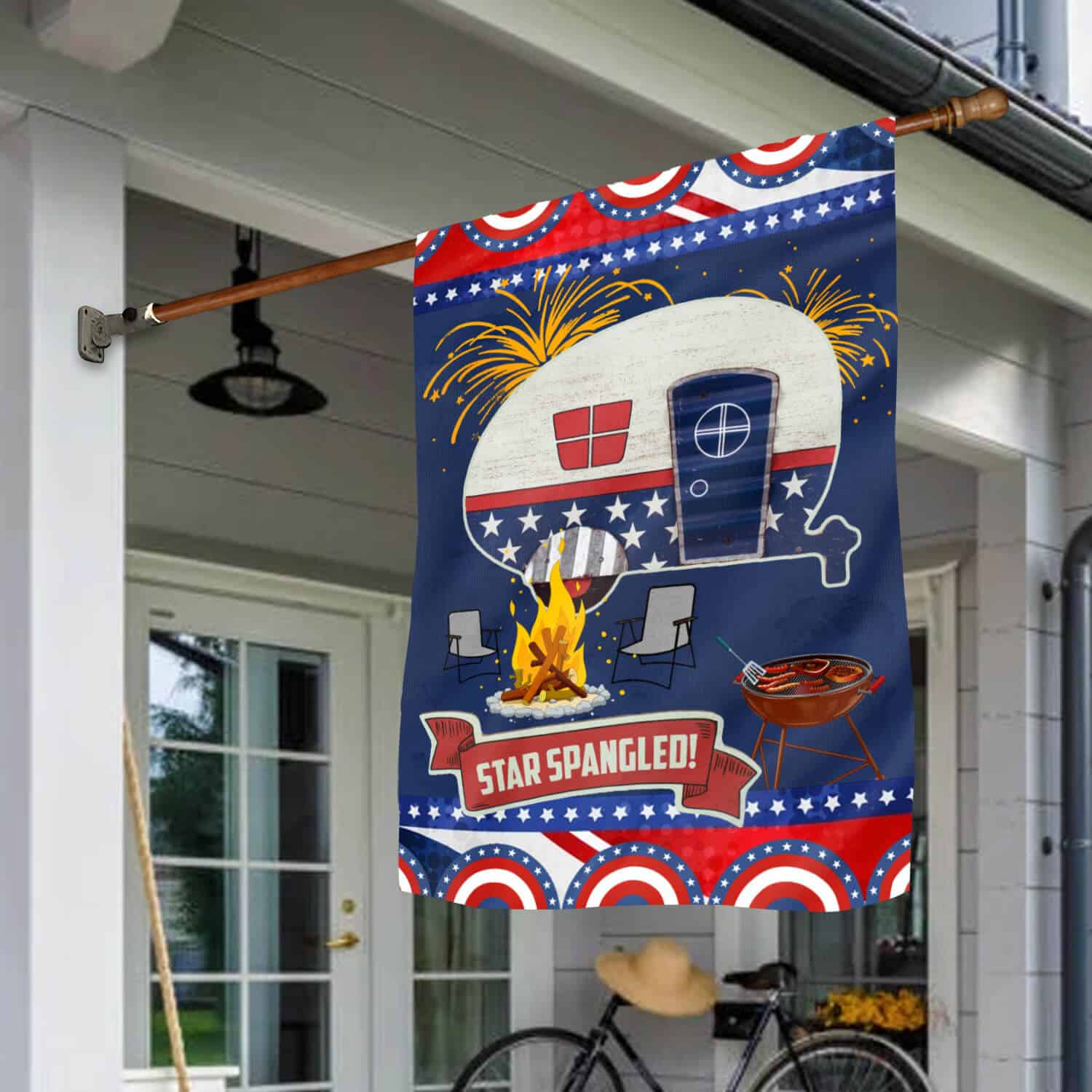 1HV. 4th Of July Camping (5) House Flag Mockup 1