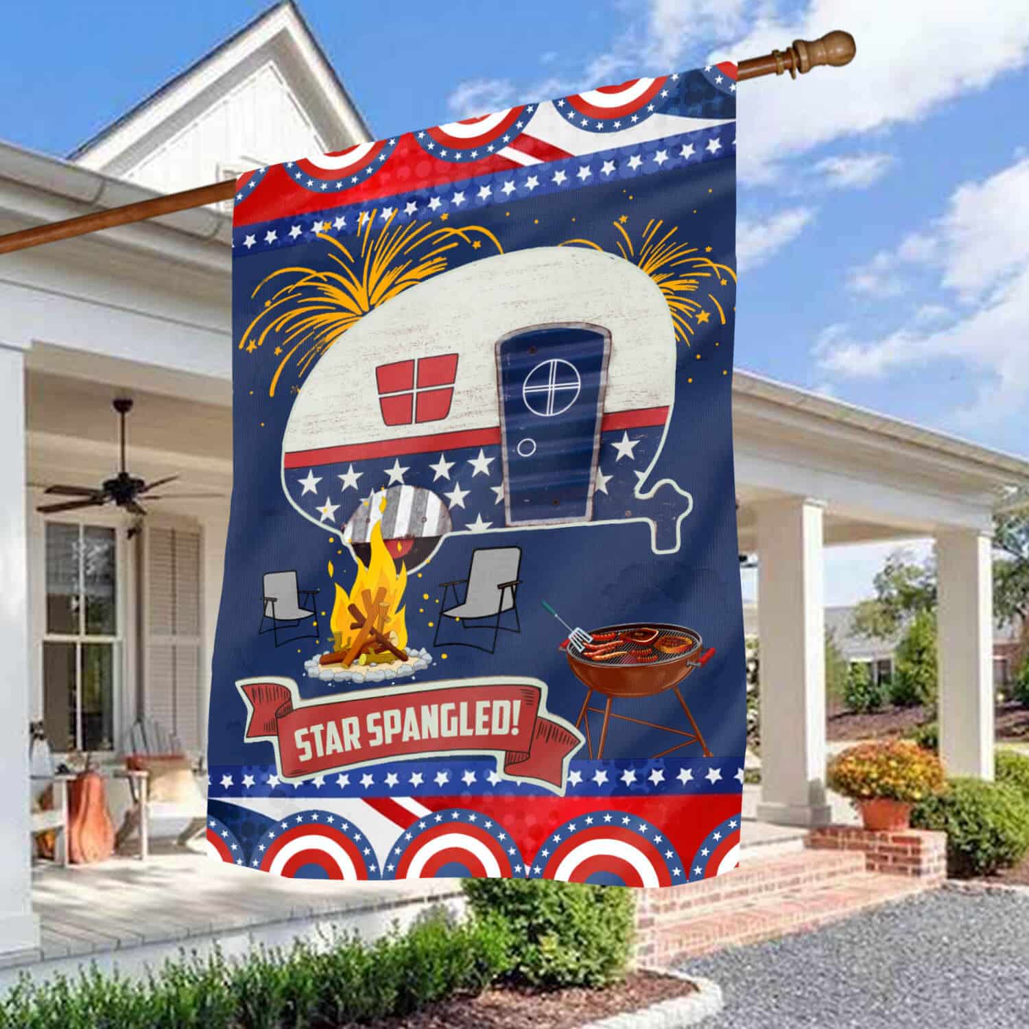 1HV. 4th Of July Camping (5) House Flag Mockup 3