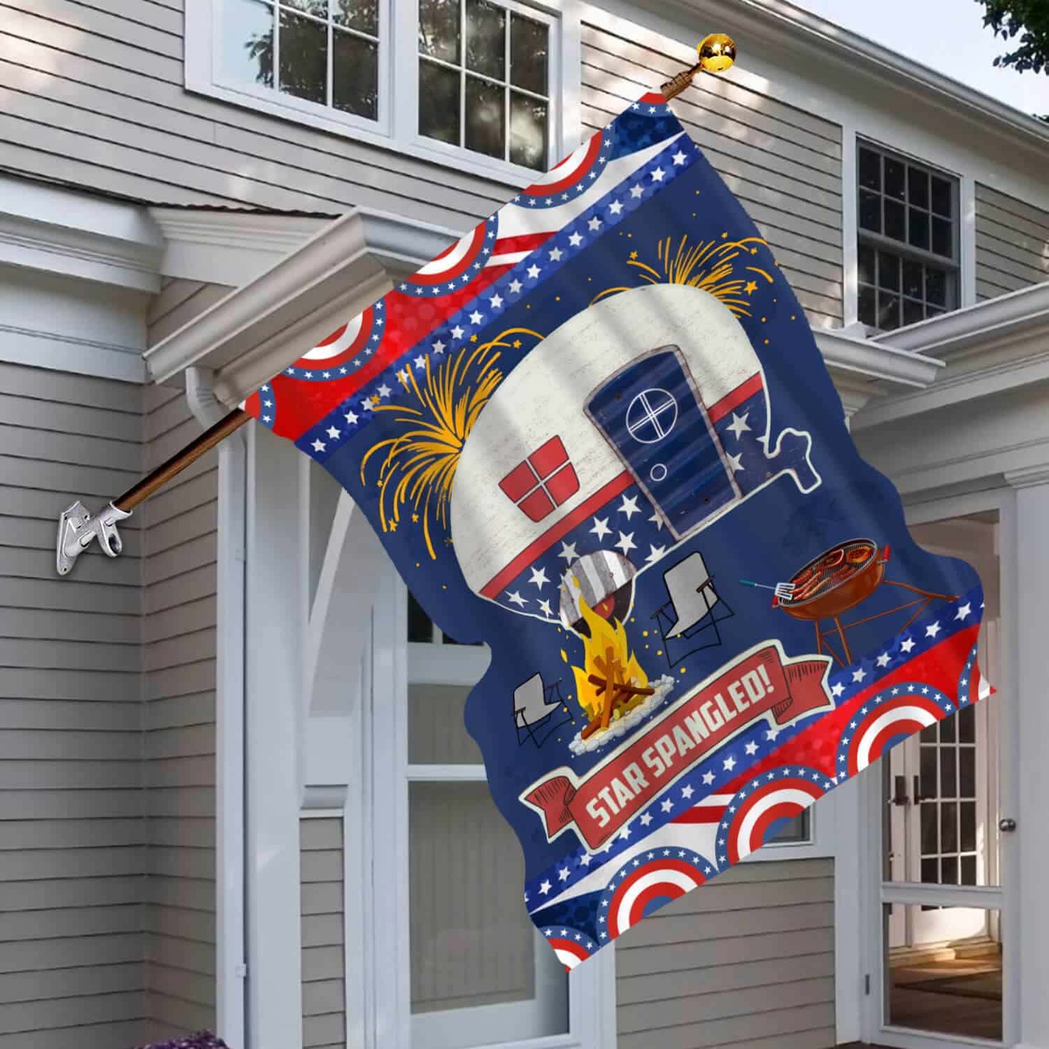 1HV. 4th Of July Camping (5) House Flag Mockup 6