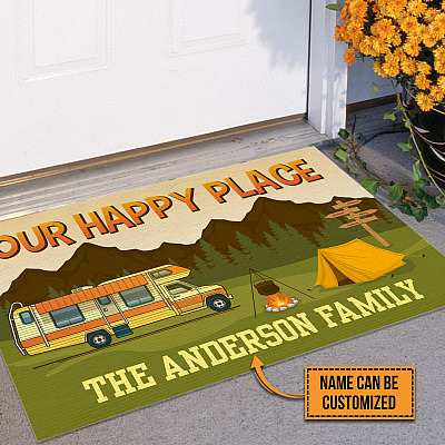 Alternative view of Personalized Welcome to Our Happy Place Camping Doormat - Personalized Welcome Doormat