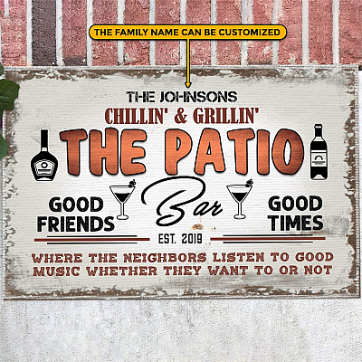 Personalized Chillin And Grillin The Patio Bar Good Friends Good Times Entrance Outdoor Decorative Doormat