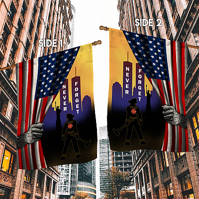Alternative view of In Memory of Firefighter American Eagle 9-11 Never Forget Patriot Day Decorative Garden Flag – Wall House Flag