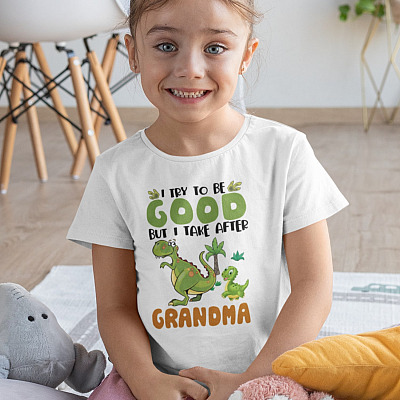 Alternative view of T-Rex I Try to Be Good but I Take After Grandma Funny T-Shirt for Kids Youth Shirt