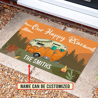 Alternative view of Personalized Camper Indoor Outdoor Doormat - Our Happy Place Doormat - Camping Lover Gifts