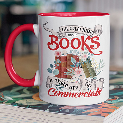 Alternative view of The Great Thing About Books Is There Are No Commercials Accent Mug - Ceramic Coffee Mug - Book Lover Gifts
