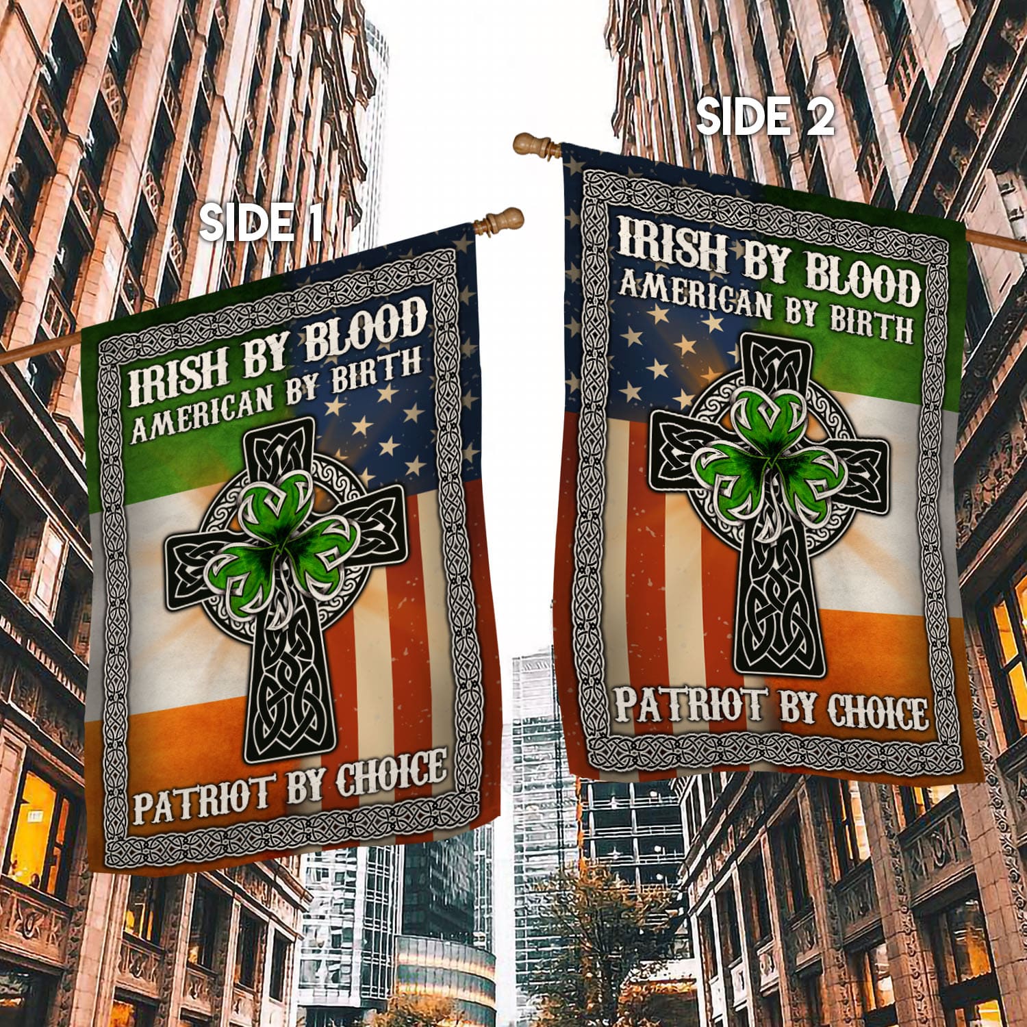 3O. Irish By Blood-30x40-SIDE1 House Flag Mockup 2 Side-1