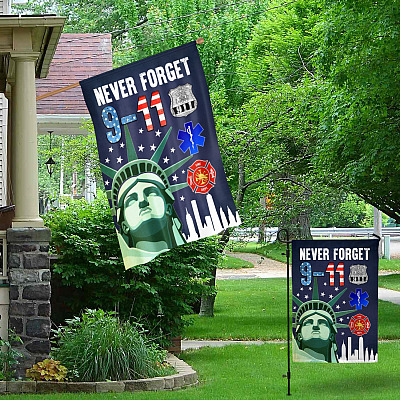 Alternative view of Patriot Day American Eagle 9-11 Never Forget In Memory Firefighter Police EMT Garden Flag – Wall House Flag