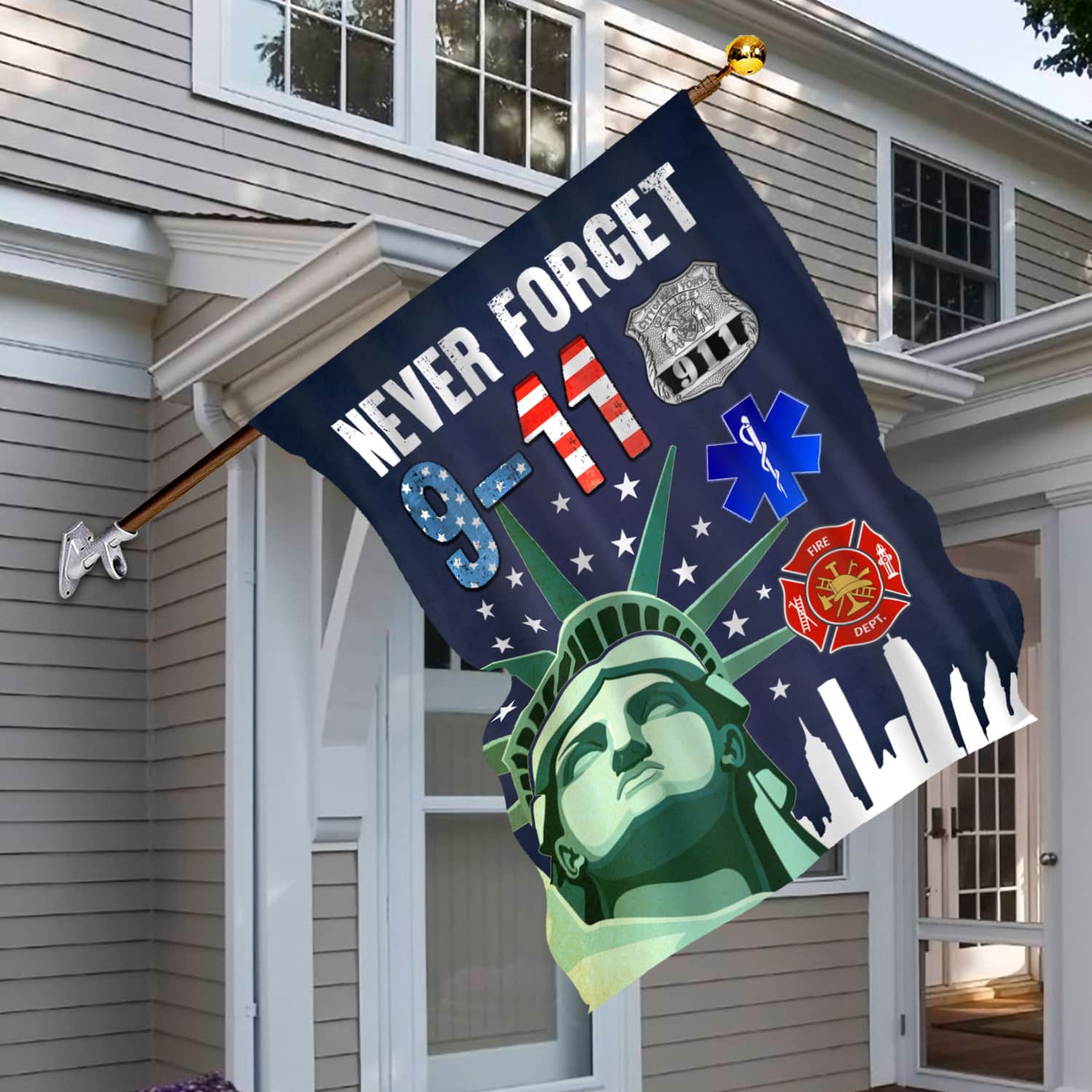 3KT. 9-11 Never Forget 30x40 House Flag Mockup 6