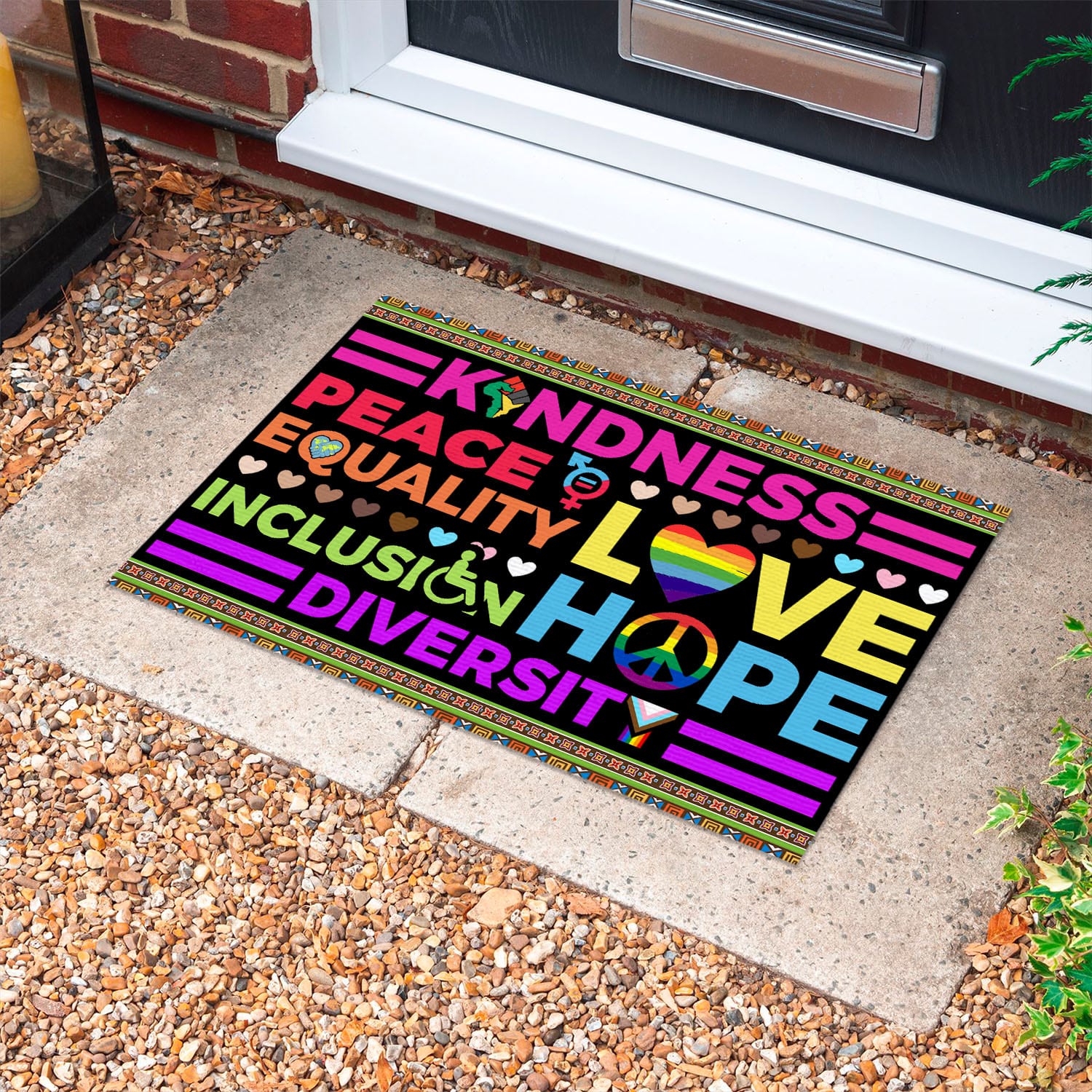 2VT. Kindness Peace Equality doormat Doormat mockup 10