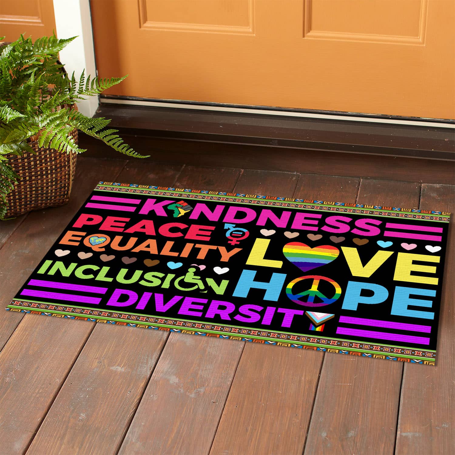 2VT. Kindness Peace Equality doormat Doormat mockup 1