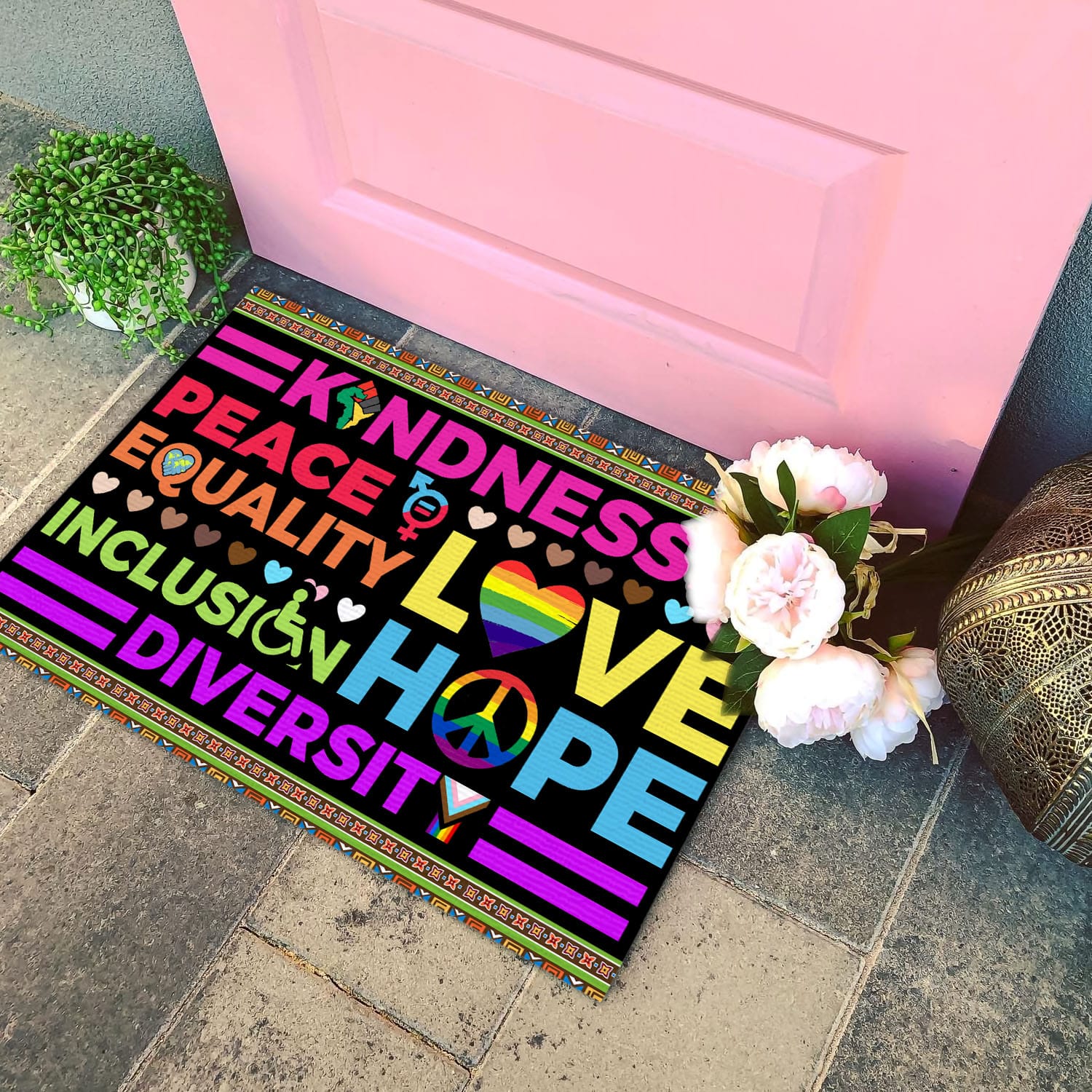 2VT. Kindness Peace Equality doormat Doormat mockup 4