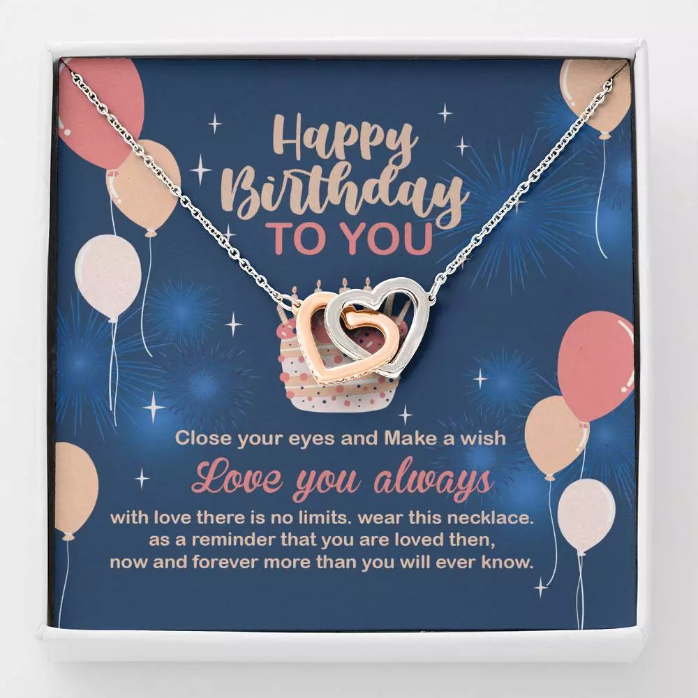 Happy Birthday To You Close Your Eyes And Make A Wish Interlocking Hearts Pendant Necklace - Birthday Gifts - Interlocking Hearts Necklace Happy Birthday To You Close Your Eyes And Make A Wish Interlocking Hearts Pendant Necklace - Birthday Gifts - Interlocking Hearts Necklace