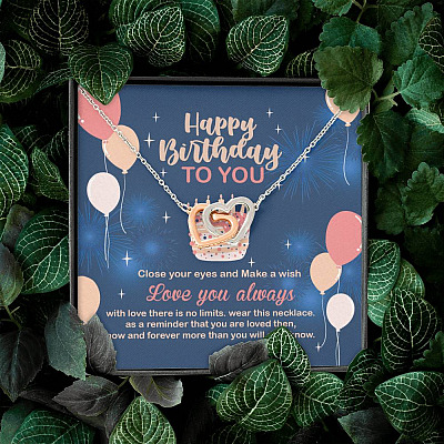 Happy Birthday To You Close Your Eyes And Make A Wish Interlocking Hearts Pendant Necklace - Birthday Gifts
