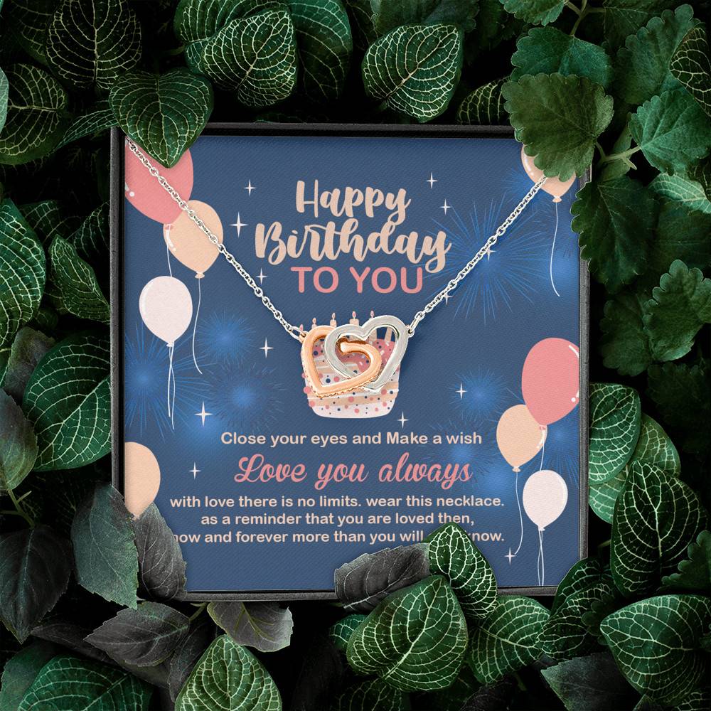 Happy Birthday To You Close Your Eyes And Make A Wish Interlocking Hearts Pendant Necklace - Birthday Gifts Happy Birthday To You Close Your Eyes And Make A Wish Interlocking Hearts Pendant Necklace - Birthday Gifts