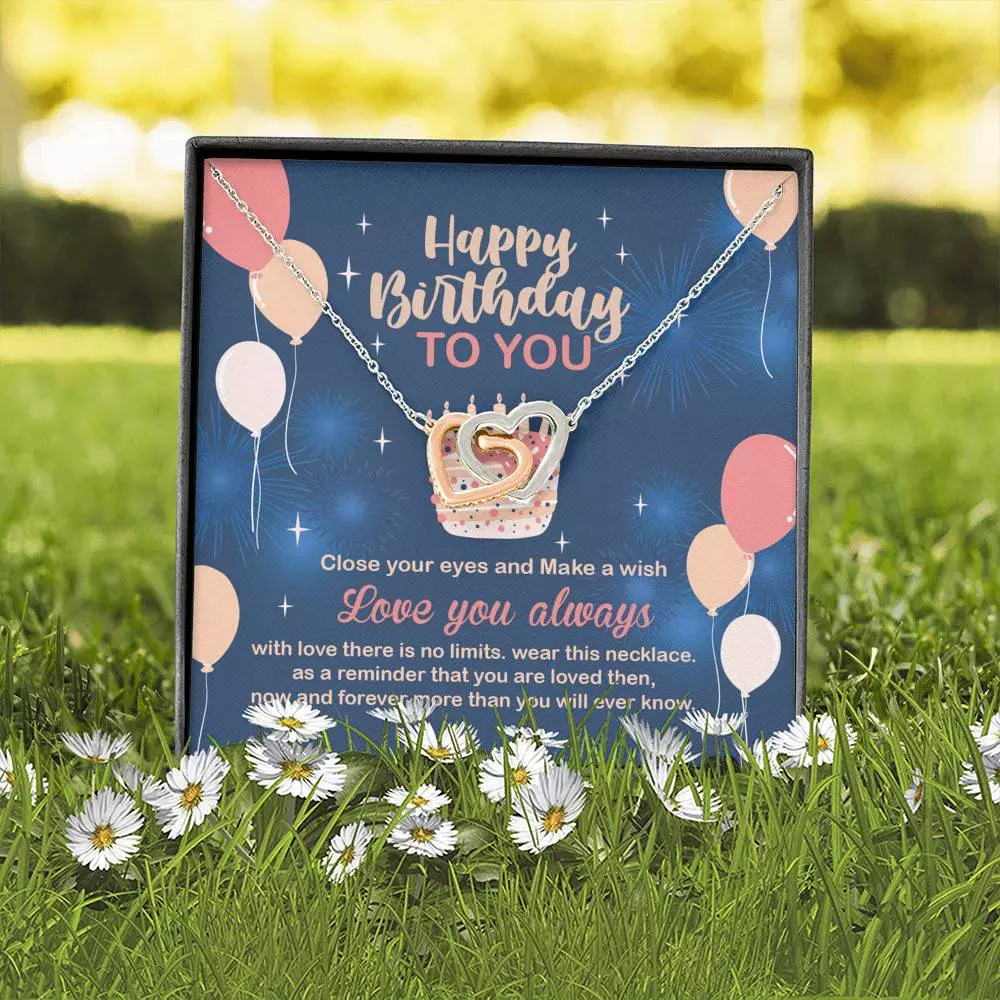 Happy Birthday To You Close Your Eyes And Make A Wish Interlocking Hearts Pendant Necklace - Birthday Gifts Happy Birthday To You Close Your Eyes And Make A Wish Interlocking Hearts Pendant Necklace - Birthday Gifts