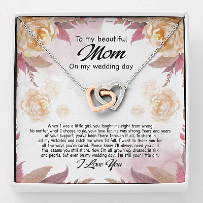 To My Beautiful Mom On My Wedding Day Still Your Little Girl Interlocking Hearts Pendant Necklace - Interlocking Hearts Necklace