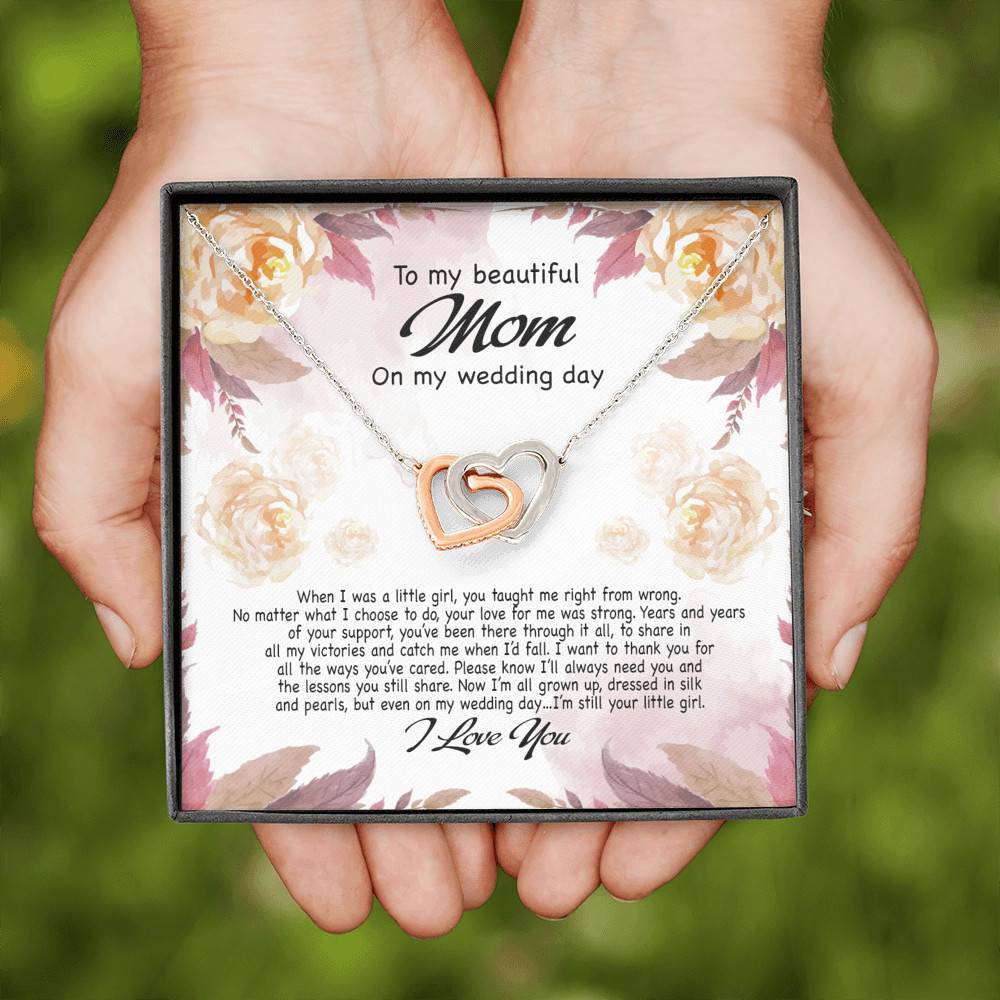 To My Beautiful Mom On My Wedding Day Still Your Little Girl Interlocking Hearts Pendant Necklace