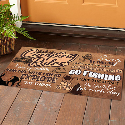 Alternative view of Camping Rules Wake up Smiling Hangout with Friends Doormat - Outdoor Indoor Doormat