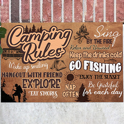 Camping Rules Wake up Smiling Hangout with Friends Doormat - Outdoor Indoor Doormat