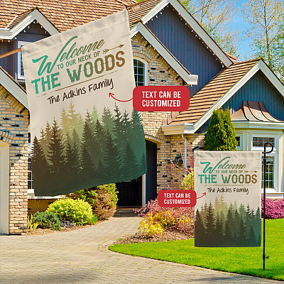Alternative view of Personalized Welcome to Our Neck Of The Woods Decorative Garden Flag - Indoor Outdoor Flag - House Flag