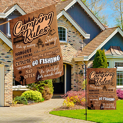 Alternative view of Camping Rules Wake up Smiling Hangout with Friends Decorative Garden Flag - House Flag