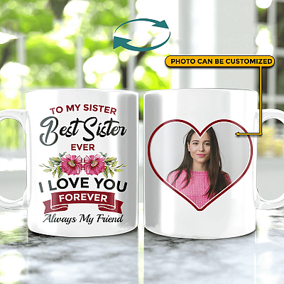 Alternative view of Custom Photo To My Best Sister I Love You Forever Coffee Mug - Beer Stein - Water Bottle - Color Changing Mug