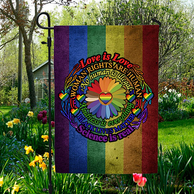 Love Is Love Woman Rights Are Human No Human Is Illegal Outdoor Garden Flag - House Flag - Wall Flag