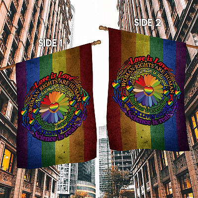 Alternative view of Love Is Love Woman Rights Are Human No Human Is Illegal Outdoor Garden Flag - House Flag - Wall Flag