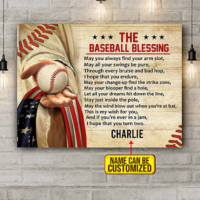 Alternative view of Custom The Baseball Blessing May You Always Find Your Arm Slot Jesus Baseball US Flag Canvas Prints - Unframed Poster