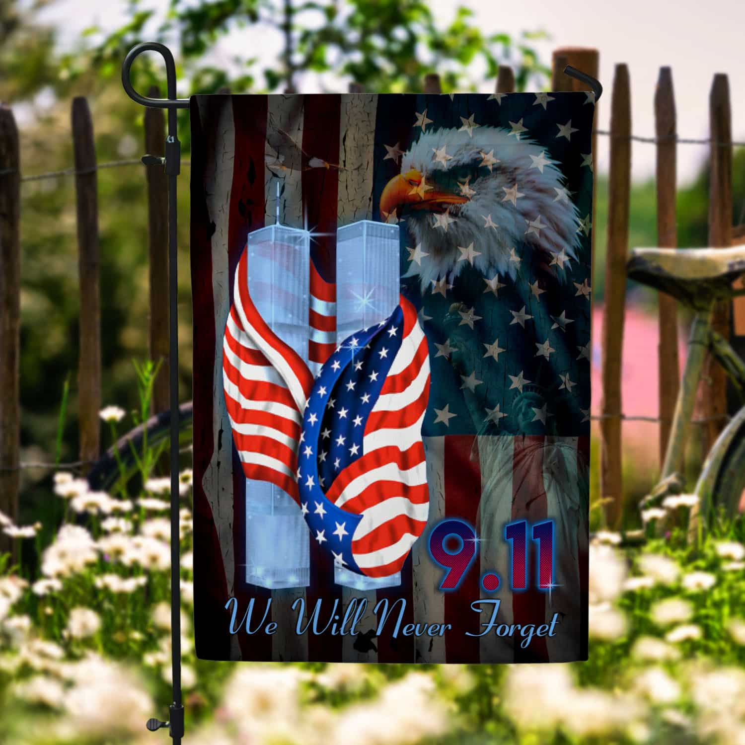 1O. Never Forget 9 11-30x40-Side 1 Garden Flag Mockup 6