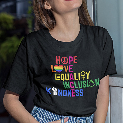 Alternative view of Peace Hope Love Equality Inclusion Kindness Diversity T-shirt - V-neck - Human Rights Shirt