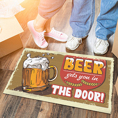 Beer Gets You In The Door Doormat - Outdoor Indoor Doormat - Beer Doormat