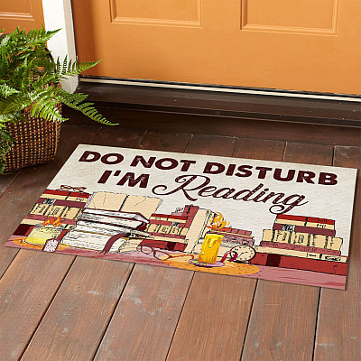 Alternative view of Do Not Disturb I'm Reading Funny For Bookworm Indoor Outdoor Decorative Doormat