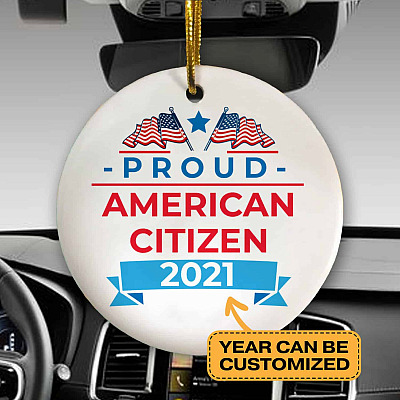 Alternative view of Personalized Proud American Citizen American Flag Decorative Christmas Ornament Keepsake - Holiday Flat Circle Ornament