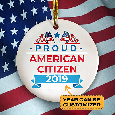 Personalized Proud American Citizen American Flag Decorative Christmas Ornament Keepsake - Holiday Flat Circle Ornament
