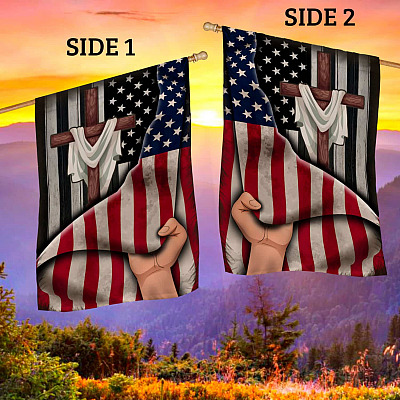 Alternative view of Cross Behind American Flag - God Jesus Christ Flag Outdoor Indoor Decorative Garden Flag - House Flag - Wall Flag