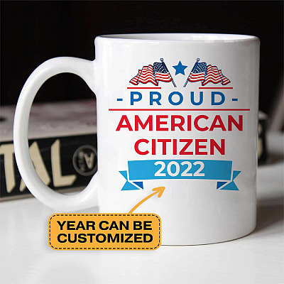 Personalized Proud American Citizen American Flag Coffee Mug - Beer Stein - Water Bottle - Color Changing Mug