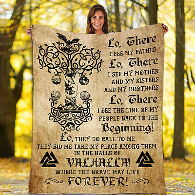 Alternative view of Viking Prayer Fleece Blanket - Mink Sherpa Blanket - Woven Blanket - Viking Gift Blanket