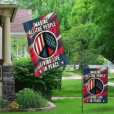 Alternative view of Imagine All The People Living Life in Peace Decorative Garden Flag - Indoor Outdoor Flag - House Flag