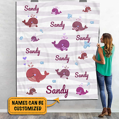 Alternative view of Personalized Whale Fleece Blanket - Mink Sherpa Blanket - Woven Blanket - Personalized Baby Blanket For Girls