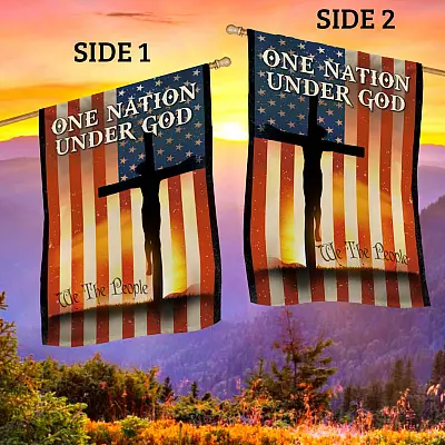 Alternative view of One Nation Under God We the People American Flag Cross Flag - Patriotic Jesus Garden Flag - House Flag - Wall Flag